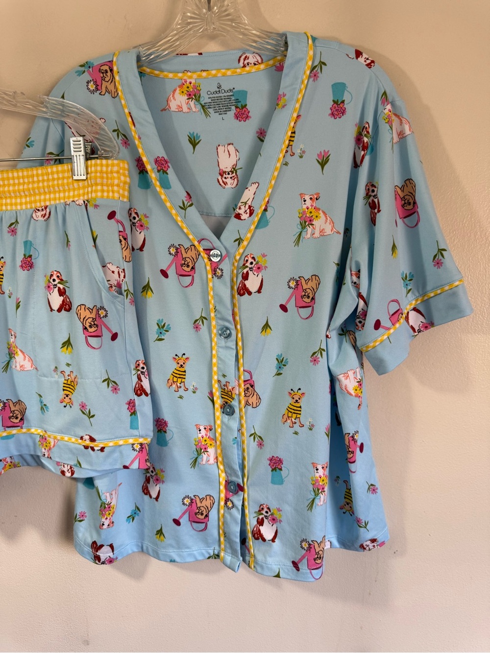 Cuddl Duds Womens Blue Dogs Short Sleeve Pajama Top and Short Set Sz Large - Picture 4 of 11